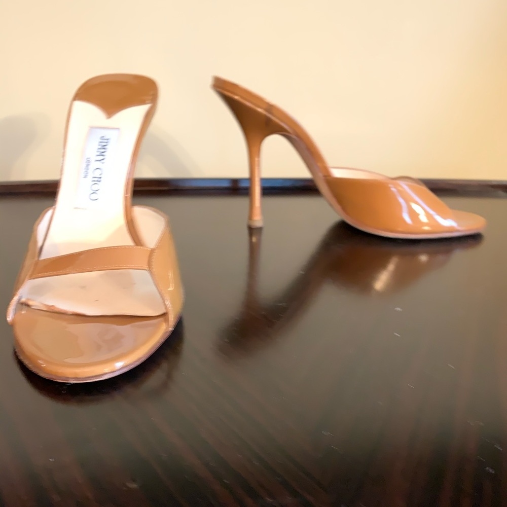 Jimmy Choo tan strappy heeled sandals, 39/9